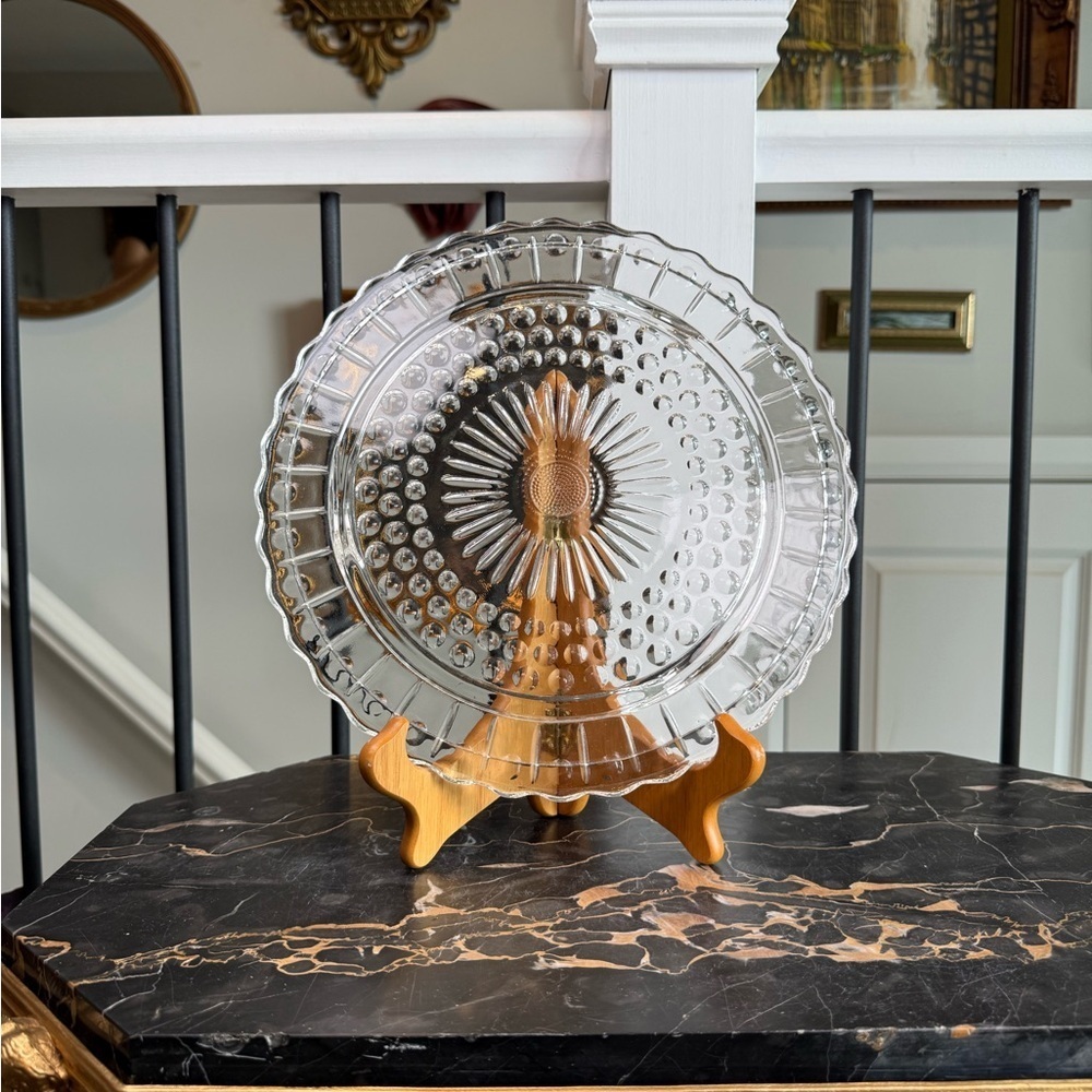 Vintage Federal Glass Sunburst Dots & Panels Cake Plate #2889 MCM 1950s 11"